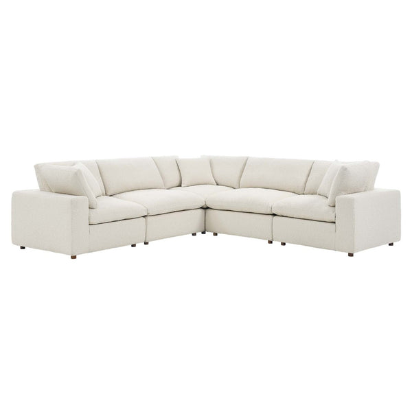 Modway Furniture Commix 5-Piece Overstuffed Down-Filled Boucle Sectional Sofa for Modern Living Room Comfort Ivory EEI-6368-IVO