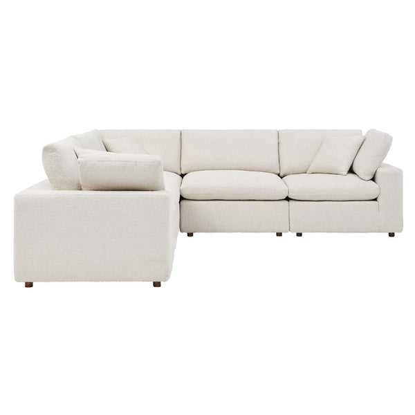 Modway Furniture Commix 5-Piece Overstuffed Down-Filled Boucle Sectional Sofa for Modern Living Room Comfort Ivory EEI-6368-IVO