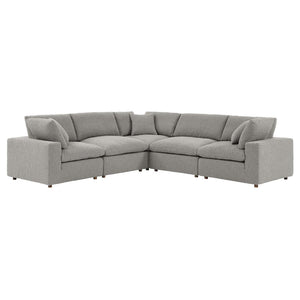 Modway Furniture Commix 5-Piece Overstuffed Down-Filled Boucle Sectional Sofa for Modern Living Room Comfort Light Gray EEI-6368-LGR