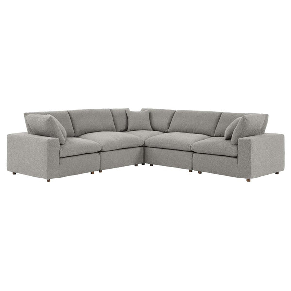 Modway Furniture Commix 5-Piece Overstuffed Down-Filled Boucle Sectional Sofa for Modern Living Room Comfort Light Gray EEI-6368-LGR