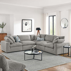 Modway Furniture Commix 5-Piece Overstuffed Down-Filled Boucle Sectional Sofa for Modern Living Room Comfort Light Gray EEI-6368-LGR
