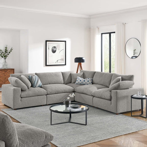 Modway Furniture Commix 5-Piece Overstuffed Down-Filled Boucle Sectional Sofa for Modern Living Room Comfort Light Gray EEI-6368-LGR
