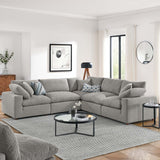 Modway Furniture Commix Down Filled Overstuffed Boucle 5-Piece Sectional Sofa Light Gray 40 x 120 x 20