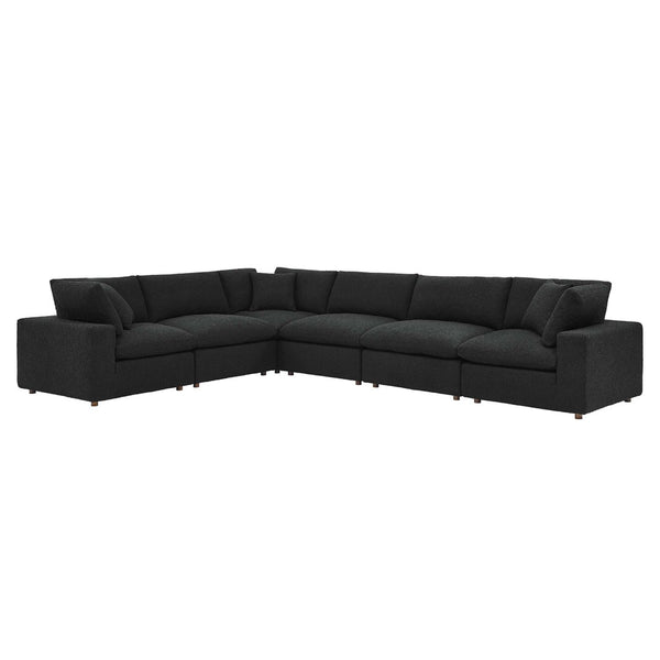 Modway Furniture Commix 6-Piece Overstuffed Boucle Fabric Sectional Sofa - Stylish Comfort for Modern Living Spaces Black EEI-6369-BLK