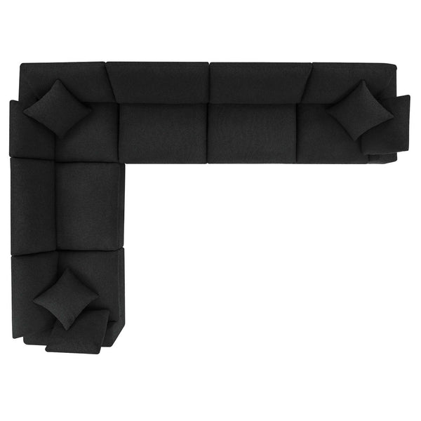 Modway Furniture Commix 6-Piece Overstuffed Boucle Fabric Sectional Sofa - Stylish Comfort for Modern Living Spaces Black EEI-6369-BLK