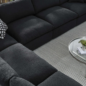 Modway Furniture Commix 6-Piece Overstuffed Boucle Fabric Sectional Sofa - Stylish Comfort for Modern Living Spaces Black EEI-6369-BLK
