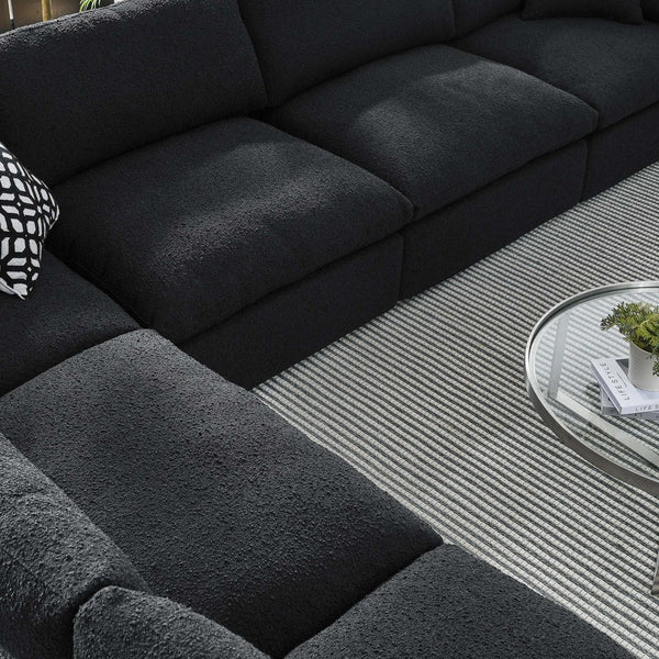 Modway Furniture Commix 6-Piece Overstuffed Boucle Fabric Sectional Sofa - Stylish Comfort for Modern Living Spaces Black EEI-6369-BLK
