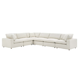 Modway Furniture Commix 6-Piece Overstuffed Boucle Fabric Sectional Sofa - Stylish Comfort for Modern Living Spaces Ivory EEI-6369-IVO