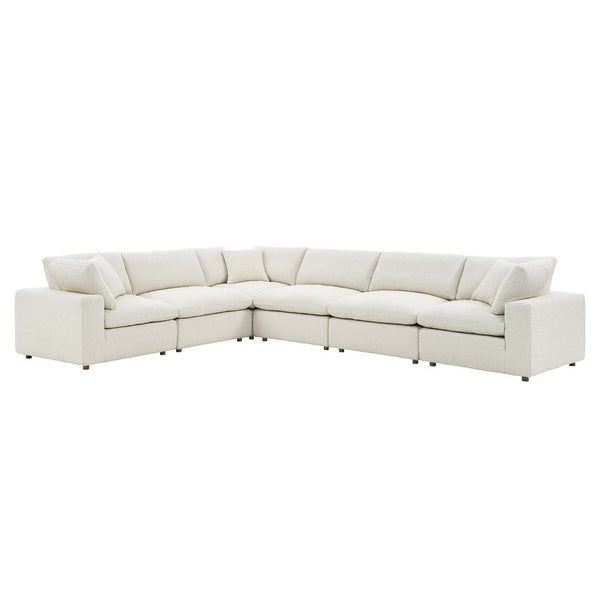 Modway Furniture Commix 6-Piece Overstuffed Boucle Fabric Sectional Sofa - Stylish Comfort for Modern Living Spaces Ivory EEI-6369-IVO