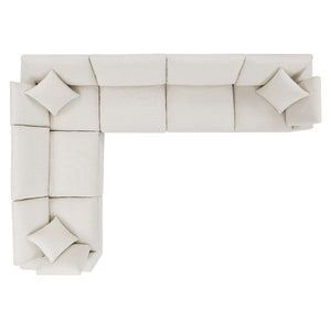 Modway Furniture Commix 6-Piece Overstuffed Boucle Fabric Sectional Sofa - Stylish Comfort for Modern Living Spaces Ivory EEI-6369-IVO