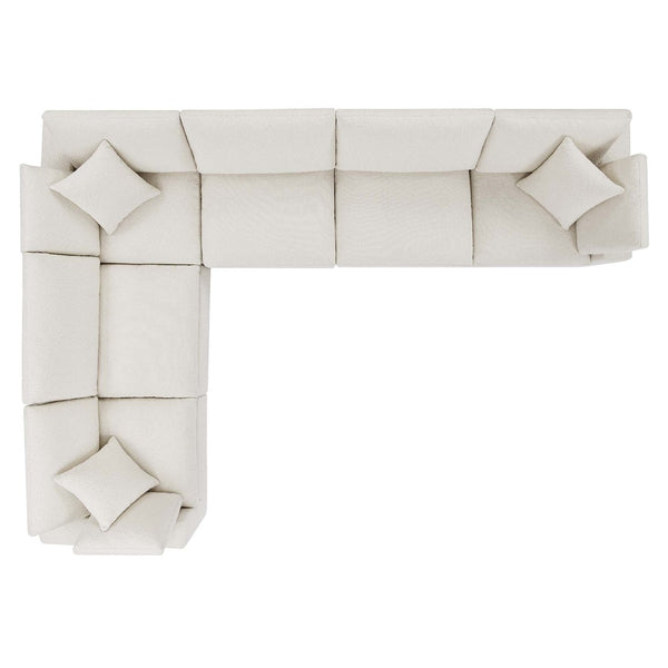 Modway Furniture Commix 6-Piece Overstuffed Boucle Fabric Sectional Sofa - Stylish Comfort for Modern Living Spaces Ivory EEI-6369-IVO