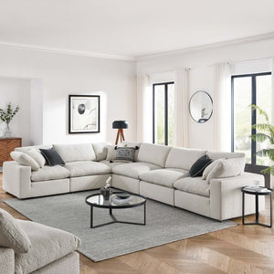 Modway Furniture Commix 6-Piece Overstuffed Boucle Fabric Sectional Sofa - Stylish Comfort for Modern Living Spaces Ivory EEI-6369-IVO