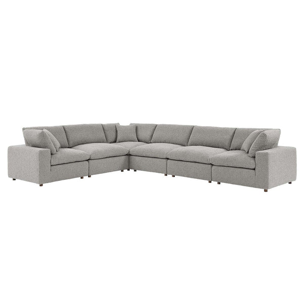 Modway Furniture Commix 6-Piece Overstuffed Boucle Fabric Sectional Sofa - Stylish Comfort for Modern Living Spaces Light Gray EEI-6369-LGR