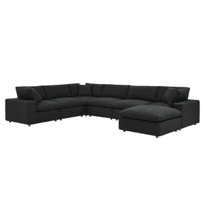 Modway Furniture Commix 7-Piece Overstuffed Boucle Sectional Sofa - Luxurious Comfort for Modern Living Spaces Black EEI-6370-BLK