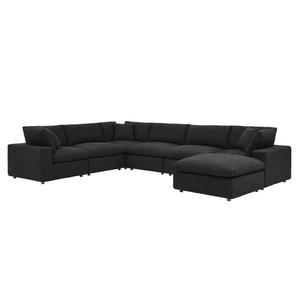 Modway Furniture Commix 7-Piece Overstuffed Boucle Sectional Sofa - Luxurious Comfort for Modern Living Spaces Black EEI-6370-BLK