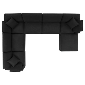 Modway Furniture Commix 7-Piece Overstuffed Boucle Sectional Sofa - Luxurious Comfort for Modern Living Spaces Black EEI-6370-BLK