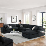 Modway Furniture Commix Down Filled Overstuffed Boucle 7-Piece Sectional Sofa Black 40 x 159 x 20