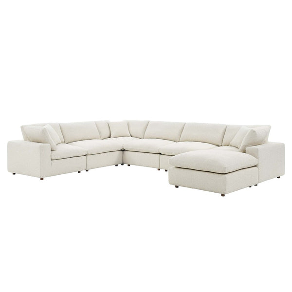 Modway Furniture Commix 7-Piece Overstuffed Boucle Sectional Sofa - Luxurious Comfort for Modern Living Spaces Ivory EEI-6370-IVO