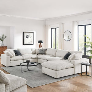 Modway Furniture Commix 7-Piece Overstuffed Boucle Sectional Sofa - Luxurious Comfort for Modern Living Spaces Ivory EEI-6370-IVO