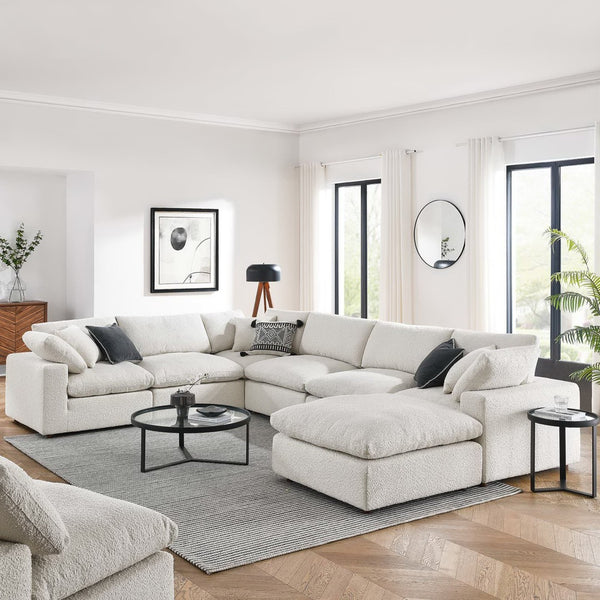 Modway Furniture Commix 7-Piece Overstuffed Boucle Sectional Sofa - Luxurious Comfort for Modern Living Spaces Ivory EEI-6370-IVO