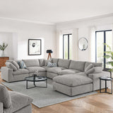 Modway Furniture Commix Down Filled Overstuffed Boucle 7-Piece Sectional Sofa Light Gray 40 x 159 x 20