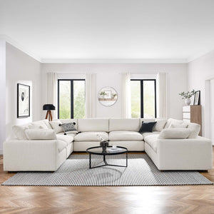 Modway Furniture Commix 8-Piece Down Filled Overstuffed Boucle Fabric Sectional Sofa for Ultimate Comfort and Style Ivory EEI-6371-IVO