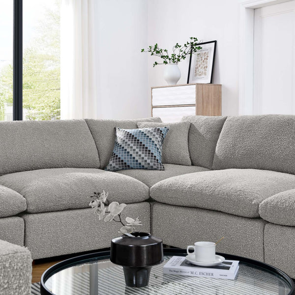 Modway Furniture Commix 8-Piece Down Filled Overstuffed Boucle Fabric Sectional Sofa for Ultimate Comfort and Style Light Gray EEI-6371-LGR