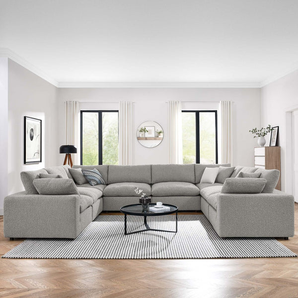 Modway Furniture Commix 8-Piece Down Filled Overstuffed Boucle Fabric Sectional Sofa for Ultimate Comfort and Style Light Gray EEI-6371-LGR