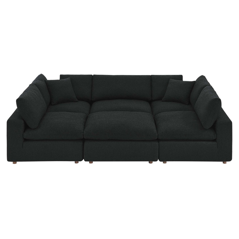 Modway Furniture Commix 6-Piece Overstuffed Boucle Fabric Sectional Sofa – Luxurious Comfort for Modern Living Spaces Black EEI-6372-BLK