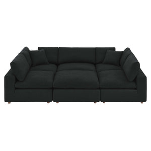 Modway Furniture Commix 6-Piece Overstuffed Boucle Fabric Sectional Sofa – Luxurious Comfort for Modern Living Spaces Black EEI-6372-BLK