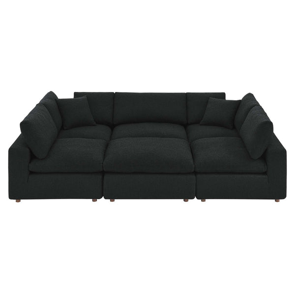 Modway Furniture Commix 6-Piece Overstuffed Boucle Fabric Sectional Sofa – Luxurious Comfort for Modern Living Spaces Black EEI-6372-BLK