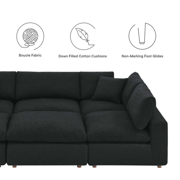 Modway Furniture Commix 6-Piece Overstuffed Boucle Fabric Sectional Sofa – Luxurious Comfort for Modern Living Spaces Black EEI-6372-BLK