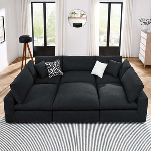 Modway Furniture Commix 6-Piece Overstuffed Boucle Fabric Sectional Sofa – Luxurious Comfort for Modern Living Spaces Black EEI-6372-BLK