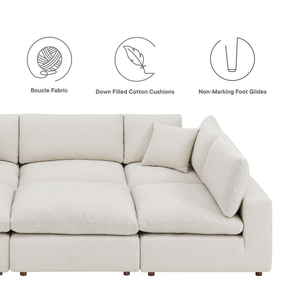 Modway Furniture Commix 6-Piece Overstuffed Boucle Fabric Sectional Sofa – Luxurious Comfort for Modern Living Spaces Ivory EEI-6372-IVO