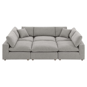 Modway Furniture Commix 6-Piece Overstuffed Boucle Fabric Sectional Sofa – Luxurious Comfort for Modern Living Spaces Light Gray EEI-6372-LGR