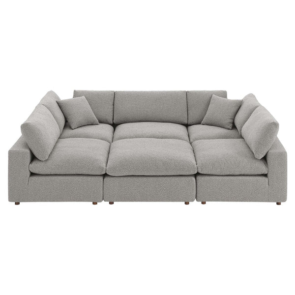 Modway Furniture Commix 6-Piece Overstuffed Boucle Fabric Sectional Sofa – Luxurious Comfort for Modern Living Spaces Light Gray EEI-6372-LGR