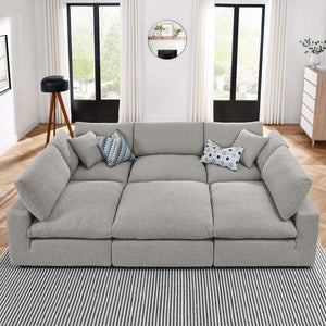 Modway Furniture Commix 6-Piece Overstuffed Boucle Fabric Sectional Sofa – Luxurious Comfort for Modern Living Spaces Light Gray EEI-6372-LGR