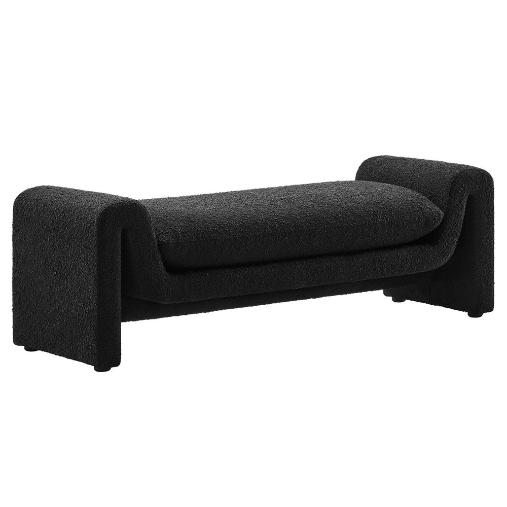 Modway Furniture Waverly Bouclé Fabric Bench – Sculptural Modern Seating with Plush Comfort for Any Space Black EEI-6379-BLK