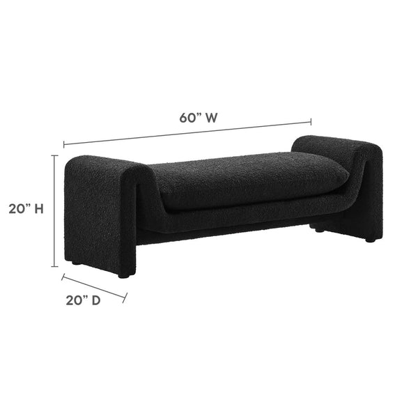 Modway Furniture Waverly Bouclé Fabric Bench – Sculptural Modern Seating with Plush Comfort for Any Space Black EEI-6379-BLK