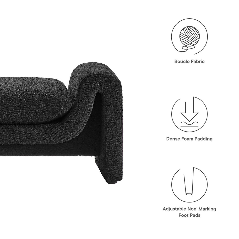 Modway Furniture Waverly Bouclé Fabric Bench – Sculptural Modern Seating with Plush Comfort for Any Space Black EEI-6379-BLK