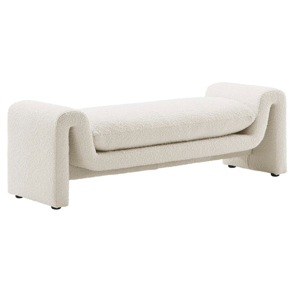 Modway Furniture Waverly Bouclé Fabric Bench – Sculptural Modern Seating with Plush Comfort for Any Space Ivory EEI-6379-IVO