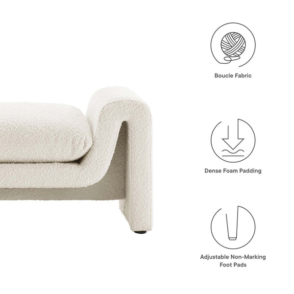 Modway Furniture Waverly Bouclé Fabric Bench – Sculptural Modern Seating with Plush Comfort for Any Space Ivory EEI-6379-IVO