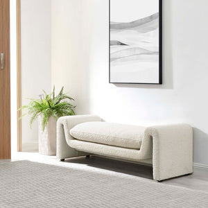 Modway Furniture Waverly Bouclé Fabric Bench – Sculptural Modern Seating with Plush Comfort for Any Space Ivory EEI-6379-IVO