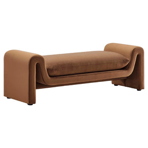 Modway Furniture Waverly Performance Velvet Bench - Sculptural Accent Seating for Modern Living & Stylish Spaces Brown EEI-6380-BRN