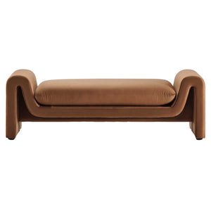 Modway Furniture Waverly Performance Velvet Bench - Sculptural Accent Seating for Modern Living & Stylish Spaces Brown EEI-6380-BRN
