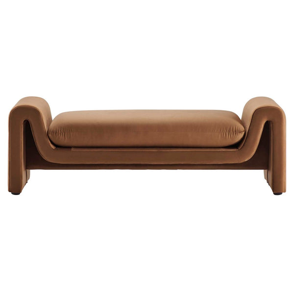 Modway Furniture Waverly Performance Velvet Bench - Sculptural Accent Seating for Modern Living & Stylish Spaces Brown EEI-6380-BRN