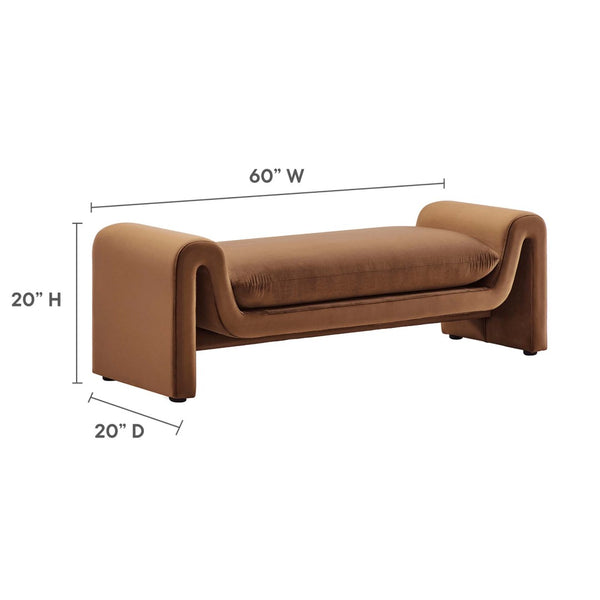 Modway Furniture Waverly Performance Velvet Bench - Sculptural Accent Seating for Modern Living & Stylish Spaces Brown EEI-6380-BRN