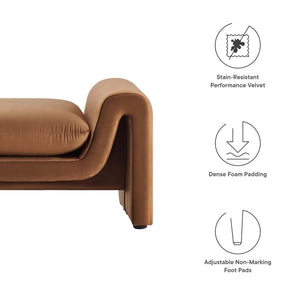 Modway Furniture Waverly Performance Velvet Bench - Sculptural Accent Seating for Modern Living & Stylish Spaces Brown EEI-6380-BRN