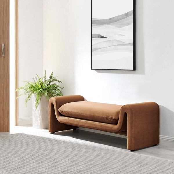 Modway Furniture Waverly Performance Velvet Bench - Sculptural Accent Seating for Modern Living & Stylish Spaces Brown EEI-6380-BRN