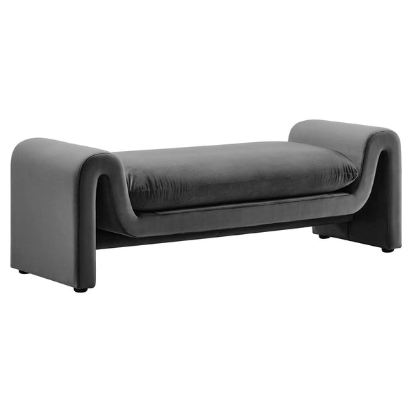 Modway Furniture Waverly Performance Velvet Bench - Sculptural Accent Seating for Modern Living & Stylish Spaces Gray EEI-6380-GRY